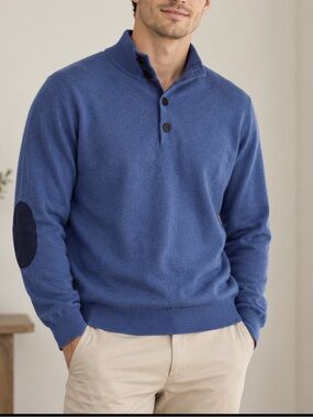 Enzo Mantovani Men’s M 100% Cashmere Button Mock Neck Sweater Blue Made Italy